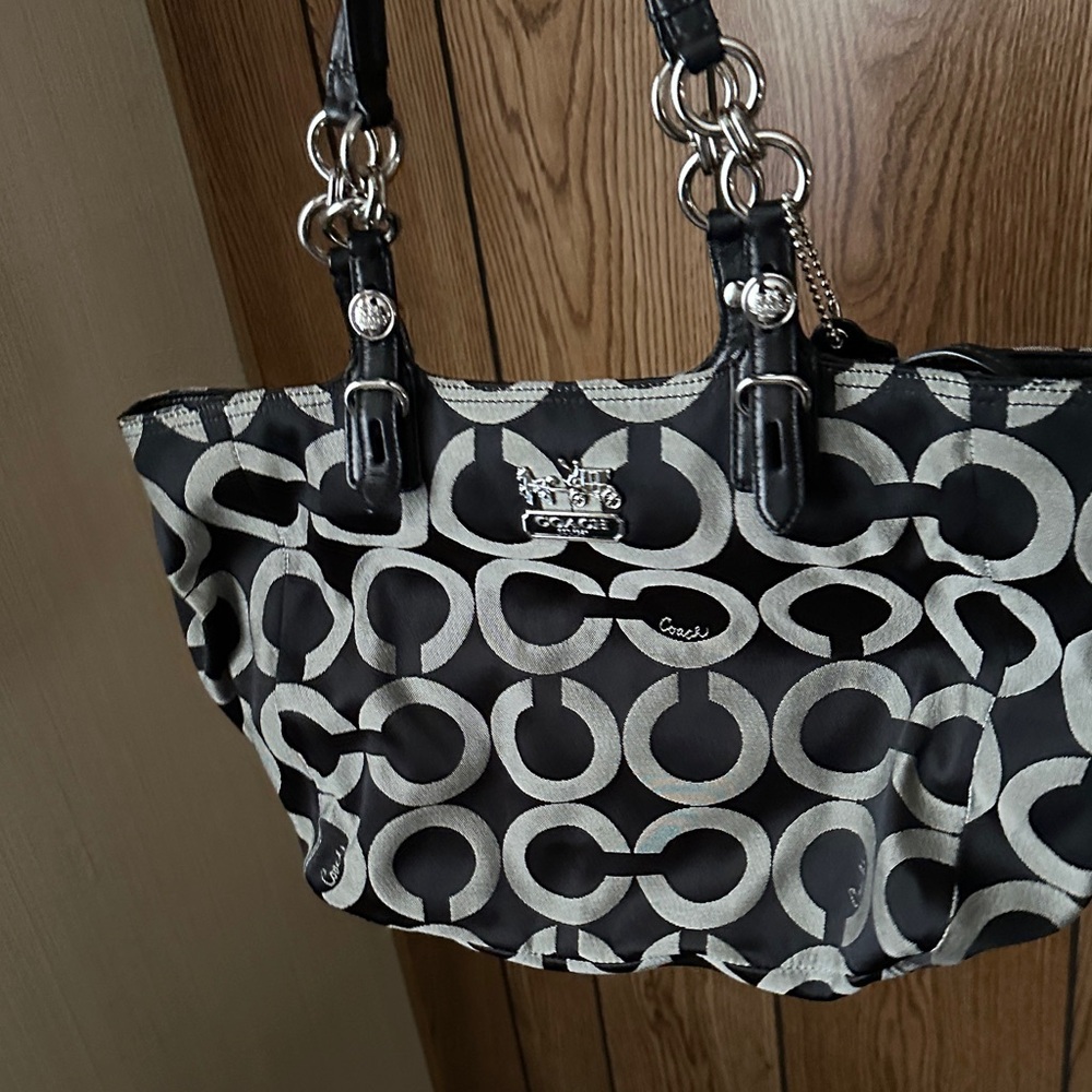 Coach Black & Silver Signature Circle Tote